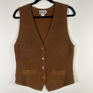 Rafaella Tobacco Brown Knit Sweater Vest Womens Sz M Y2K Geek Preppy Upscale Vtg